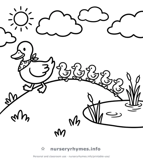 Five Little Ducks coloring page to print