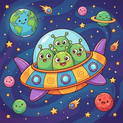 Five Little Men in a Flying Saucer Illustration