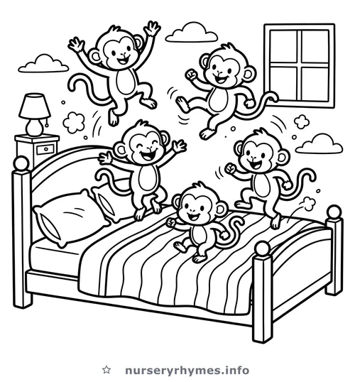 Five Little Monkeys coloring page to print