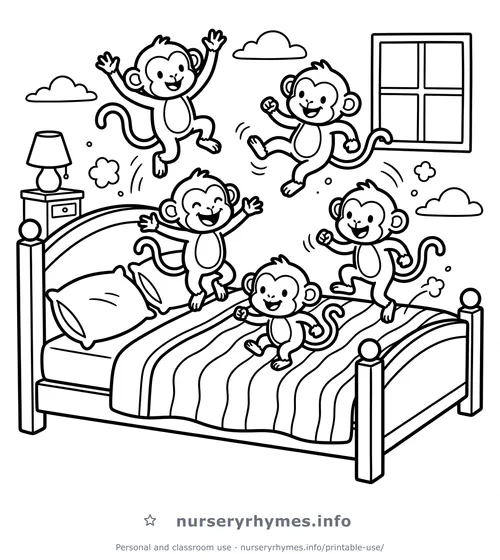 Five Little Monkeys coloring page to print