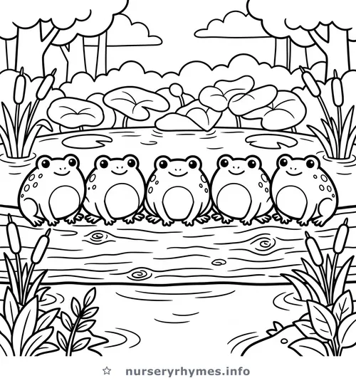 Five Little Speckled Frogs coloring page to print