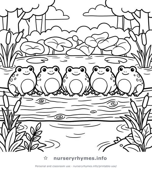 Five Little Speckled Frogs coloring page to print