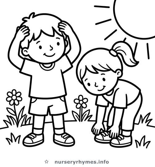 Head, Shoulders, Knees, and Toes coloring page to print