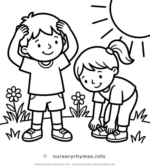 Head, Shoulders, Knees, and Toes coloring page to print