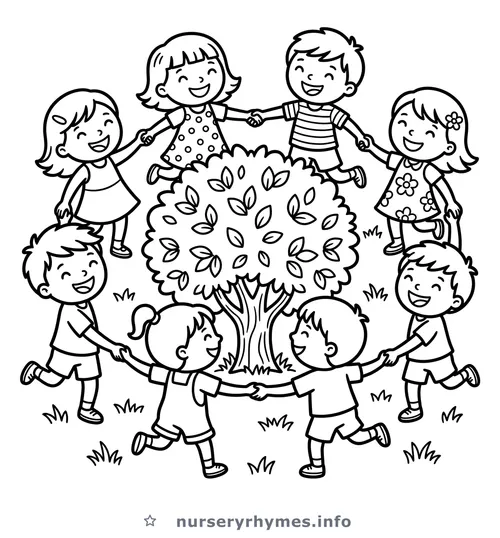 Here We Go Round the Mulberry Bush coloring page to print