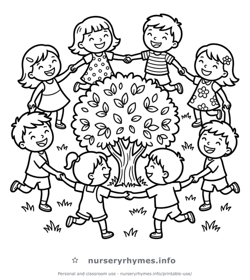 Here We Go Round the Mulberry Bush coloring page to print