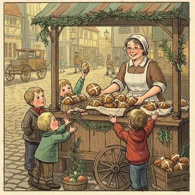 Hot Cross Buns Illustration