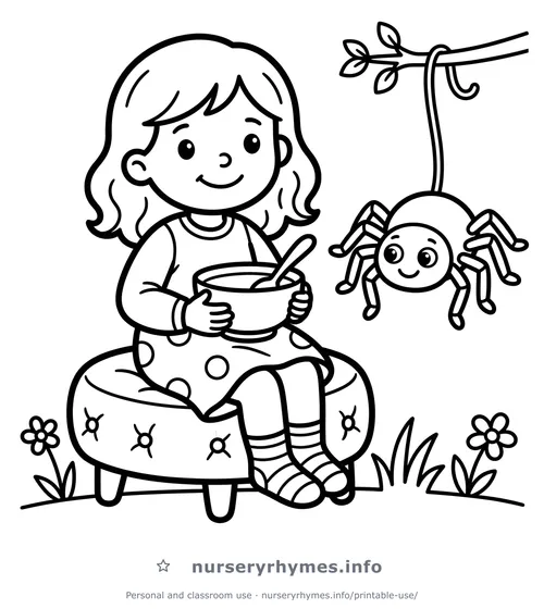 Little Miss Muffet coloring page to print