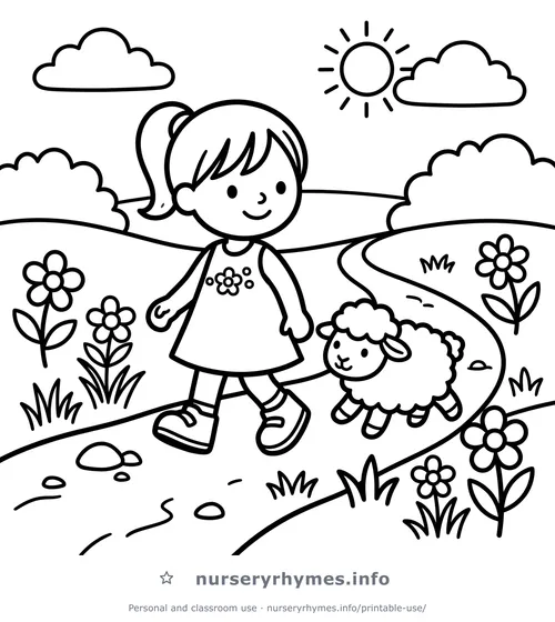 Mary Had a Little Lamb coloring page to print