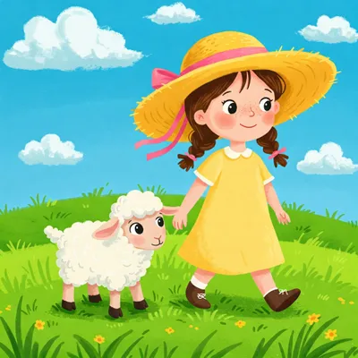 Mary Had a Little Lamb Illustration