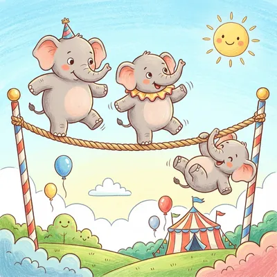 One Grey Elephant Balancing Illustration