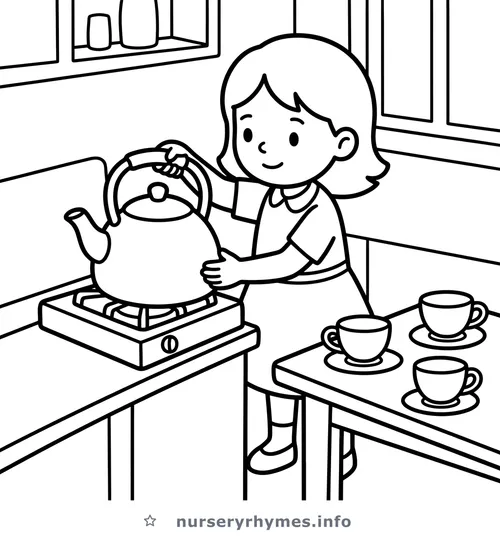Polly Put the Kettle On coloring page to print