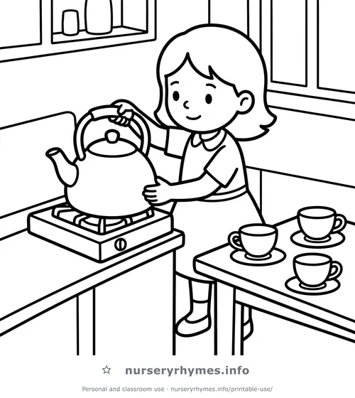 Polly Put the Kettle On coloring page to print