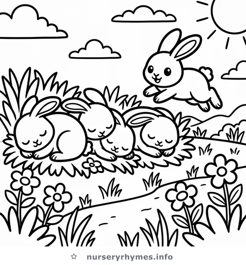 Sleeping Bunnies coloring page to print