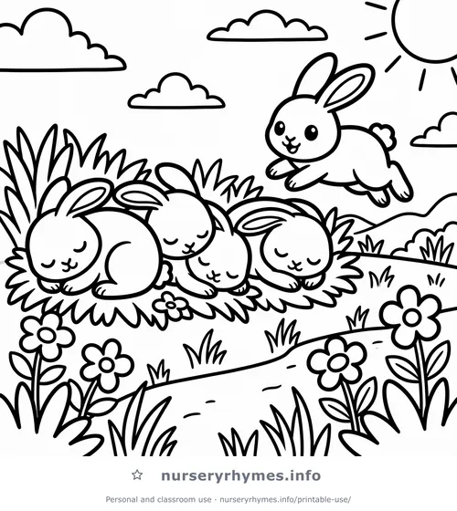 Sleeping Bunnies coloring page to print