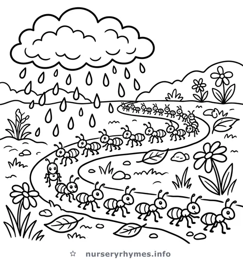 The Ants Go Marching coloring page to print