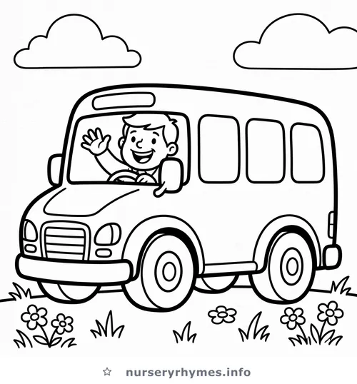 The Wheels on the Bus coloring page to print