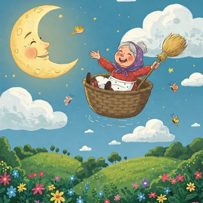 There Was An Old Woman Tossed Up In A Basket Illustration
