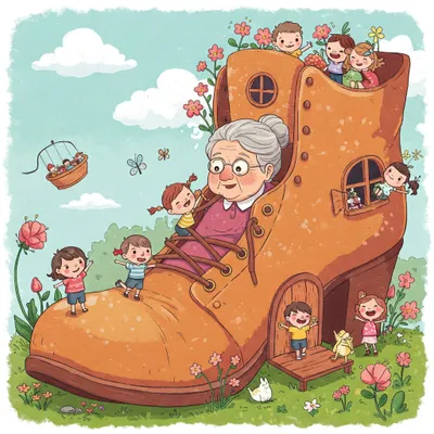 There was an Old Woman Who Lived in a Shoe Illustration